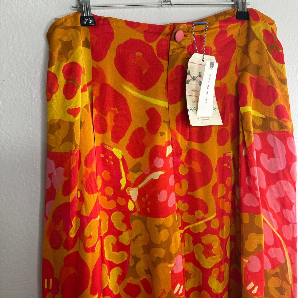 Farm Rio x Anthropologie Printed‎ Satin Wide-Leg Pants NWT Size L Pink Leopard - Picture 7 of 10